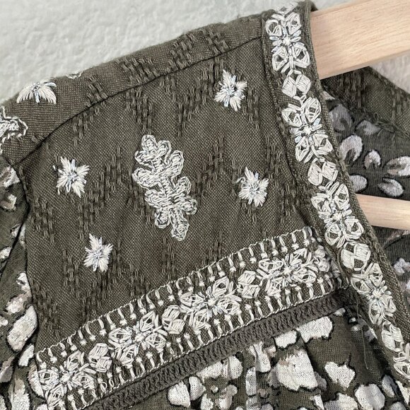 Lucky Brand Womens Plus 1X Floral Embroidered Blouse Boho Long Sleeve Shirt Top - Picture 8 of 10